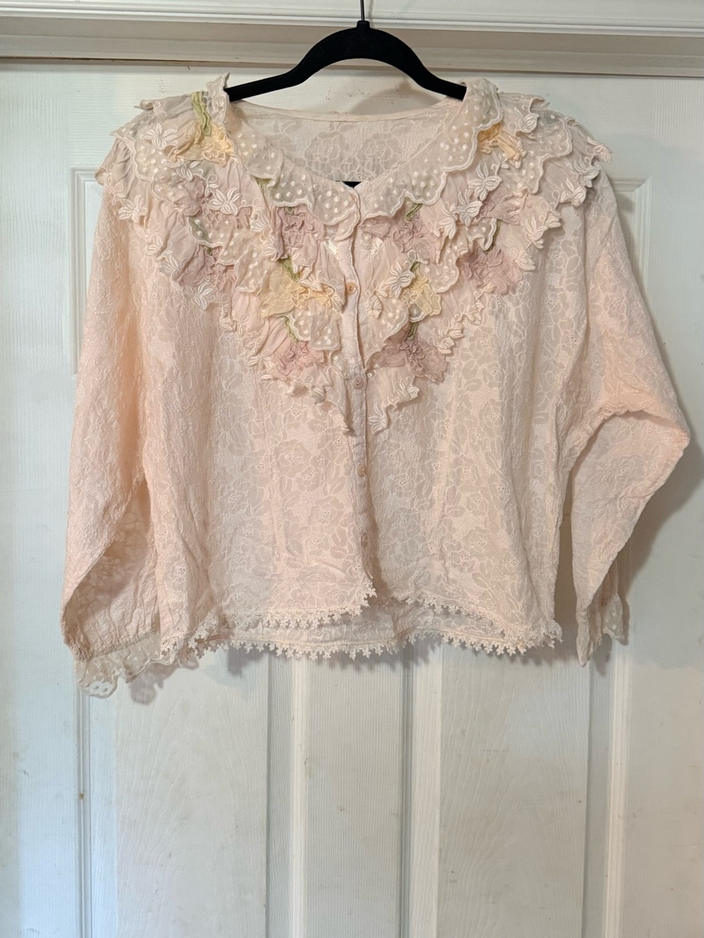 Pastel Lace Ruffle Blouse - Cream - Picture 3 of 12